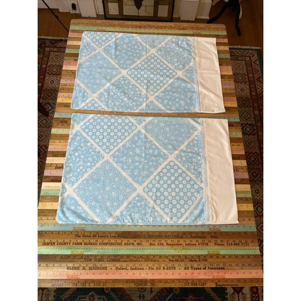 Vintage Wamsutta ultracale standard Pillowcase blue floral eyelet trim Retro